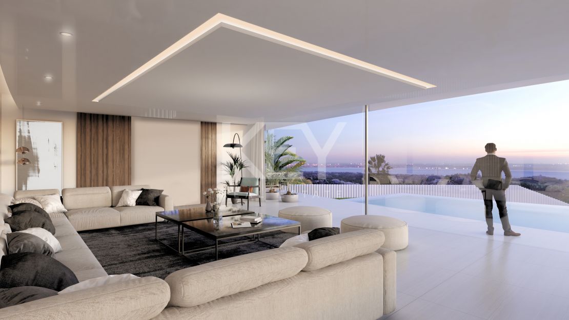 Villa panorámica moderna con cine, spa y vistas desde la azotea en La Alquería, Benahavís