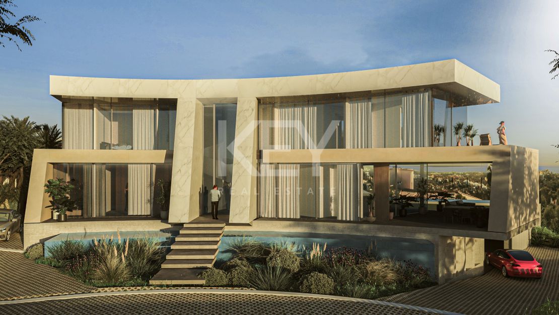 Villa panorámica moderna con cine, spa y vistas desde la azotea en La Alquería, Benahavís