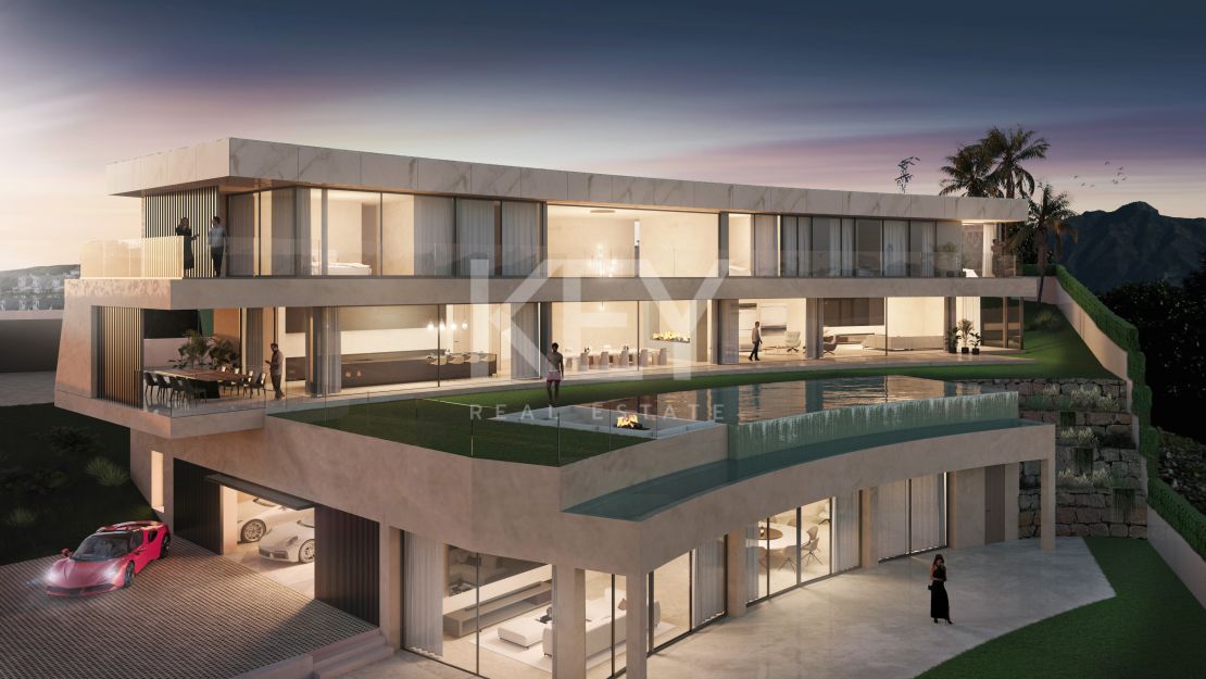 Modern panoramic Villa with cinema, Spa & rooftop views in La Alquería, Benahavís