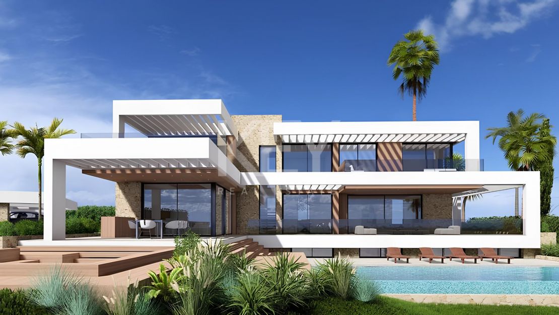 Contemporary Villa with sea and golf views in a secure enclave in Los Flamingos, Benahavis