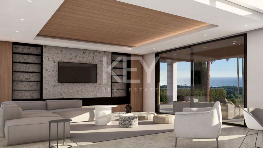 Современная вилла с видом на море и гольф-поля в охраняемом комплексе в Лос Фламингос, Бенахавис