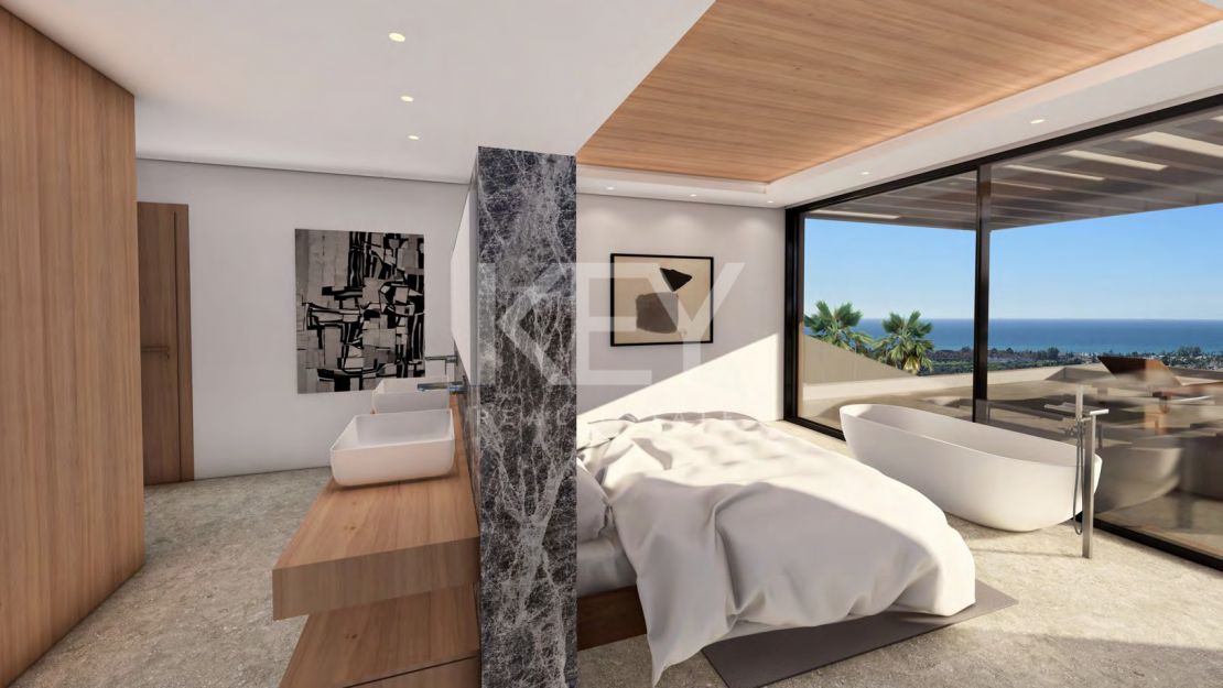 Современная вилла с видом на море и гольф-поля в охраняемом комплексе в Лос Фламингос, Бенахавис