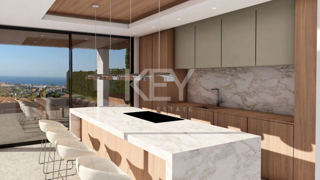 Современная вилла с видом на море и гольф-поля в охраняемом комплексе в Лос Фламингос, Бенахавис