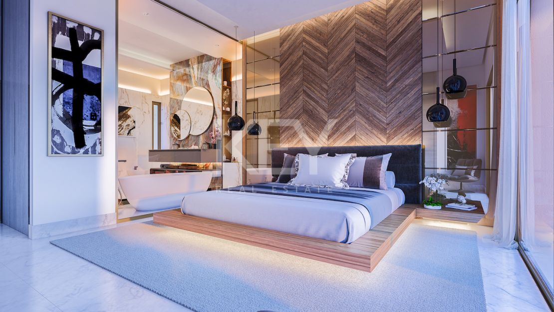 Moderna villa pareada con piscina en la azotea y vistas al mar en Nueva Andalucía