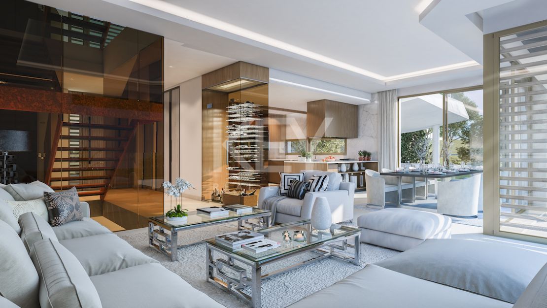 Moderna villa pareada con piscina en la azotea y vistas al mar en Nueva Andalucía