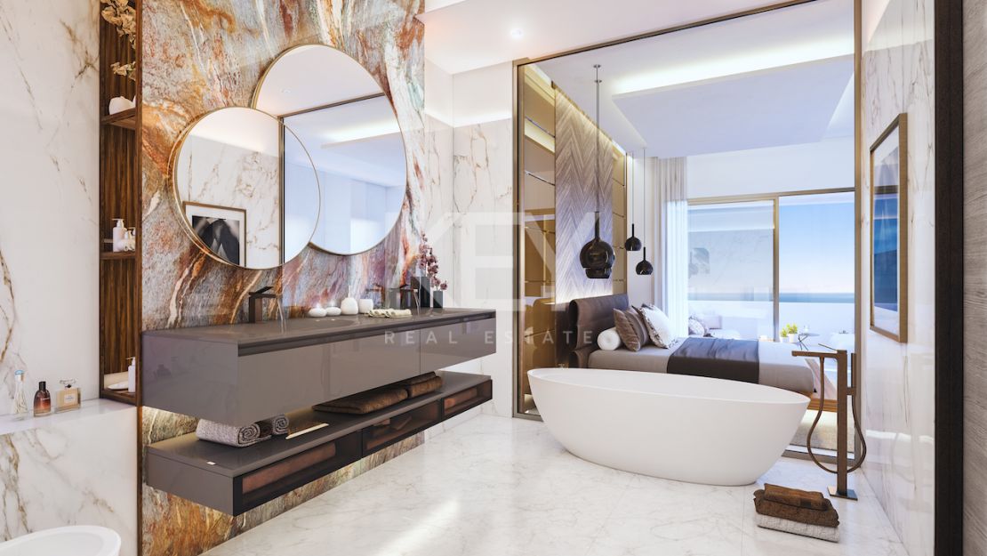 Moderna villa pareada con piscina en la azotea y vistas al mar en Nueva Andalucía