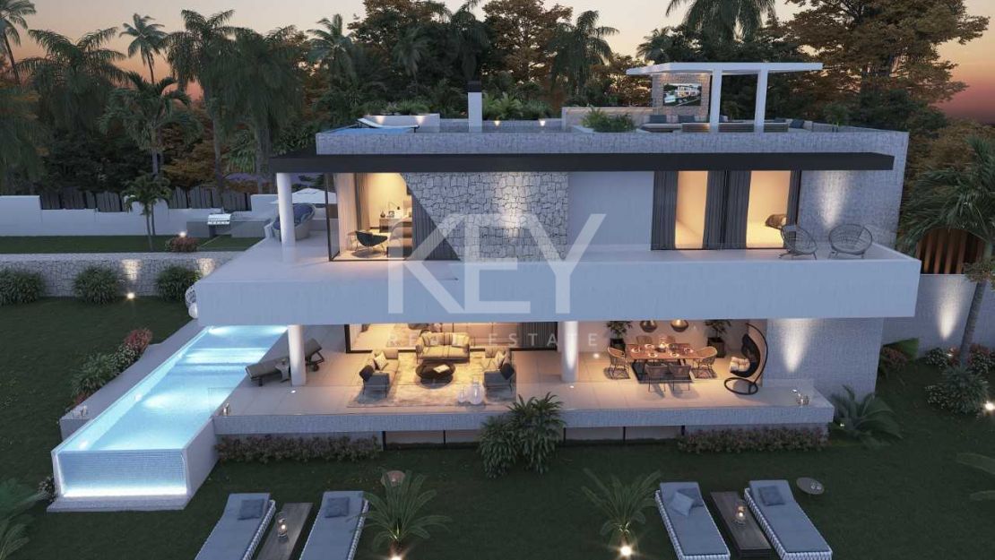 Villa moderna de nueva construcción con piscina infinita, jacuzzi en la azotea y vistas al golf en El Campanario