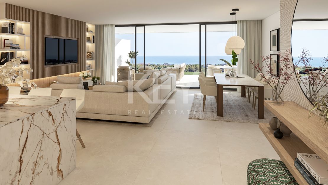 Роскошный двухуровневый пентхаус с видом на море и горы в закрытом жилом комплексе рядом с Золотой Милей Марбельи