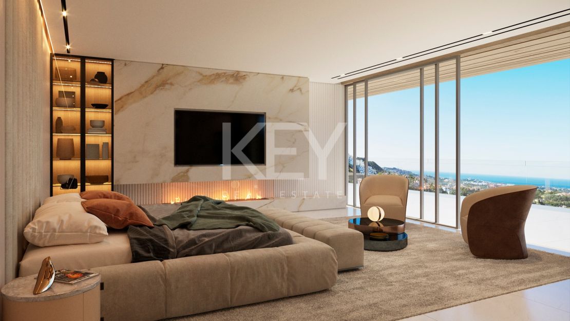 Last panoramic sea view Plot with luxury villa project in gated community of Lomas de La Quinta, Benahavís