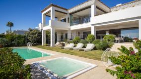 Stunning seven bedroom, south facing refurbished villa, located in the prestigious area of Sierra Blanca in Marbella, with breath taking panoramic sea views from every level.