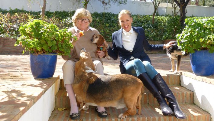 Kim Soudavar with her pets at her home in Sotogrande, with Stephanie Noll.