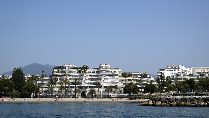 puerto banus beach apartments as seen from just of the beach