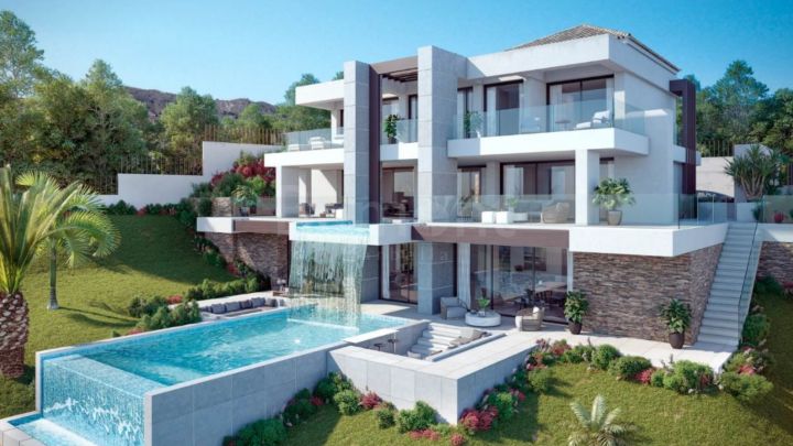 Contemporary villa with sea and golf views for sale in Marbella West