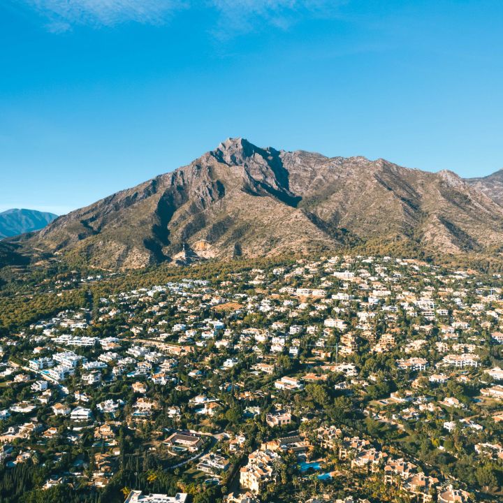 Drone photograph of Sierra Blanca in Marbella