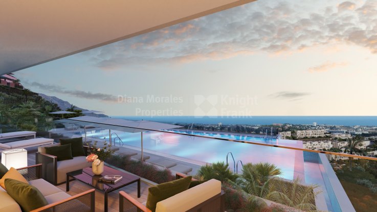 Las Colinas de Marbella, Четырехкомнатная квартира на первом этаже с садом и частным бассейном с панорамным видом