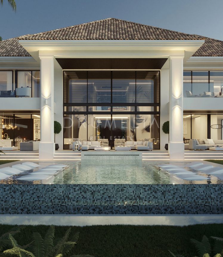Brand-new modern Mediterranean-style luxury villa with panoramic sea views in El Madroñal, Benahavís.