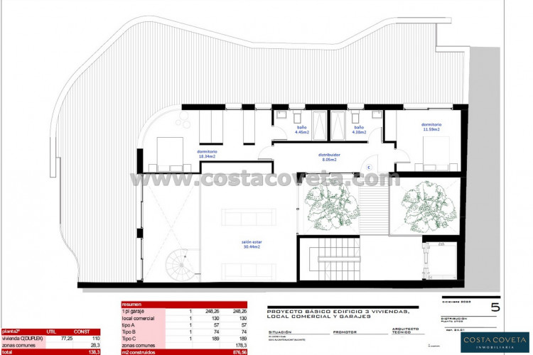 Project for 3 or 4 apartments with commercial premises and parking spaces