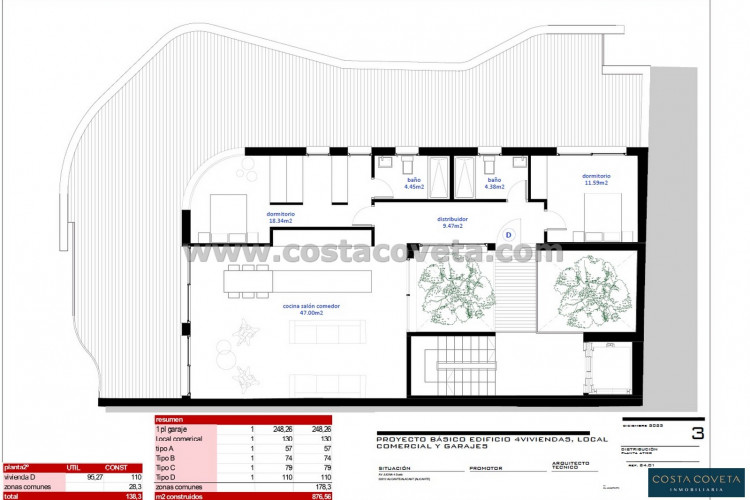 Project for 3 or 4 apartments with commercial premises and parking spaces