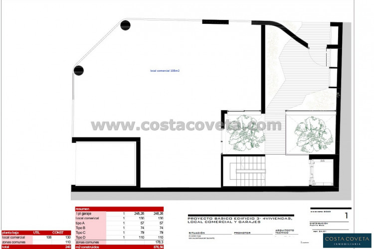 Project for 3 or 4 apartments with commercial premises and parking spaces