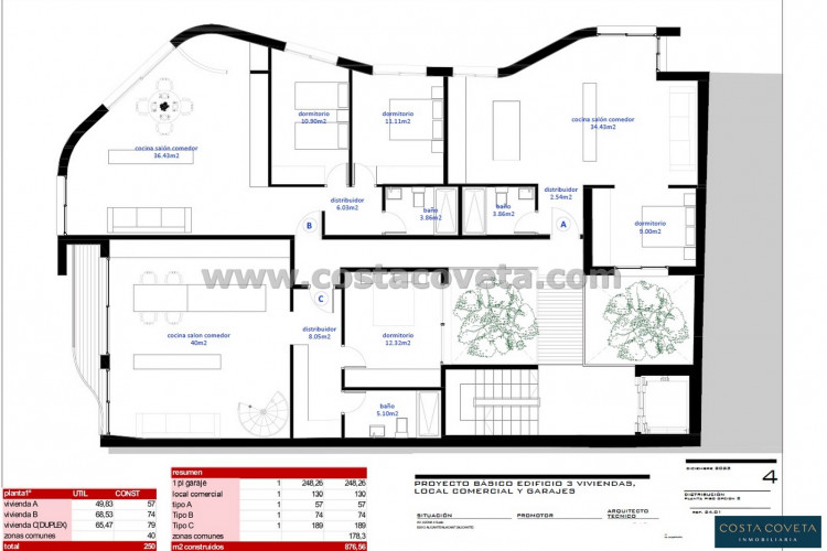 Project for 3 or 4 apartments with commercial premises and parking spaces