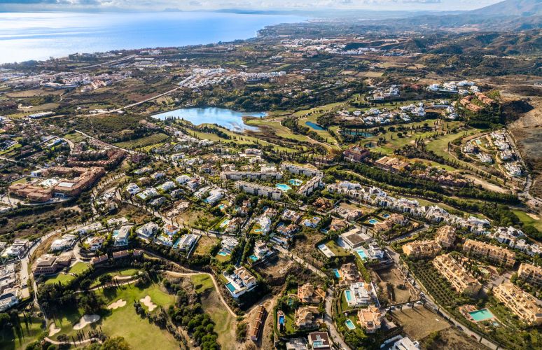 Drone photograph of Los Flamingos Golf Resort in Marbella