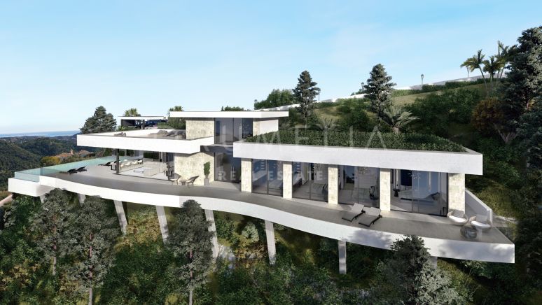Prachtige gloednieuwe moderne luxe villa met adembenemend uitzicht op zee in Monte Mayor, Benahavís