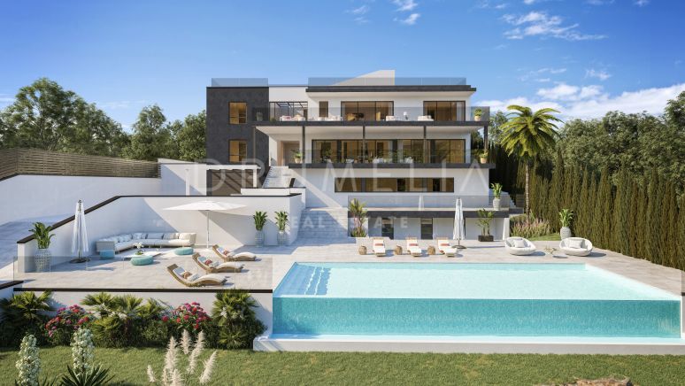 Fabuleuse villa de luxe moderne en construction avec vue panoramique à Sotogrande Alto