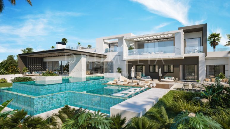 Hisnande villa i modern stil med havsutsikt i vackra El Paraiso, Estepona