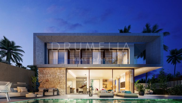 Villaprojekt i modern stil vid stranden med havsutsikt på Marbellas Golden Mile