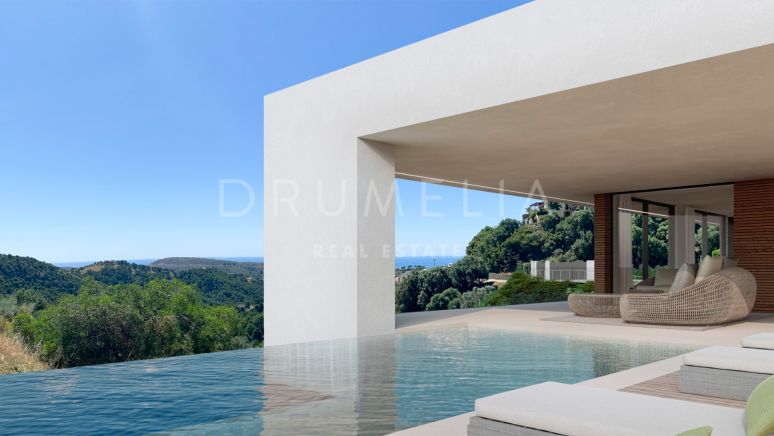 Exceptionellt projekt av modern villa med panoramautsikt över havet och naturen i Monte Mayor,.