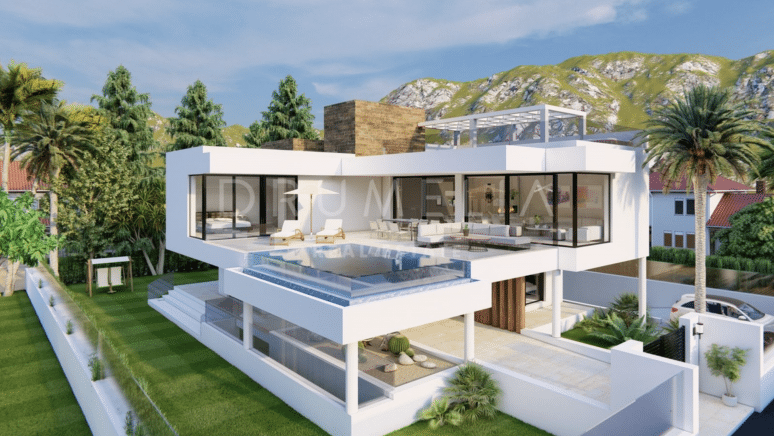 Nieuw- Merk 6- Bed Villa met prive zwembad en loopafstand van het strand in Marbesa- Oost Marbella