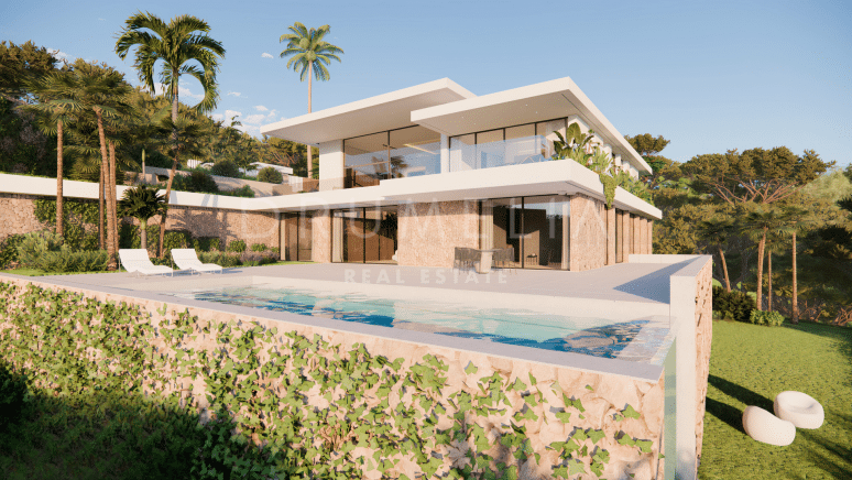 Gloednieuwe villa in moderne stijl met uitzicht op zee en de bergen in La Quinta, Benahavis