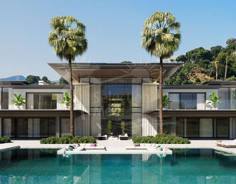 Exquisito proyecto de villa de seis dormitorios en Marbella Club Golf Resort con impresionantes vistas panorámicas al mar.