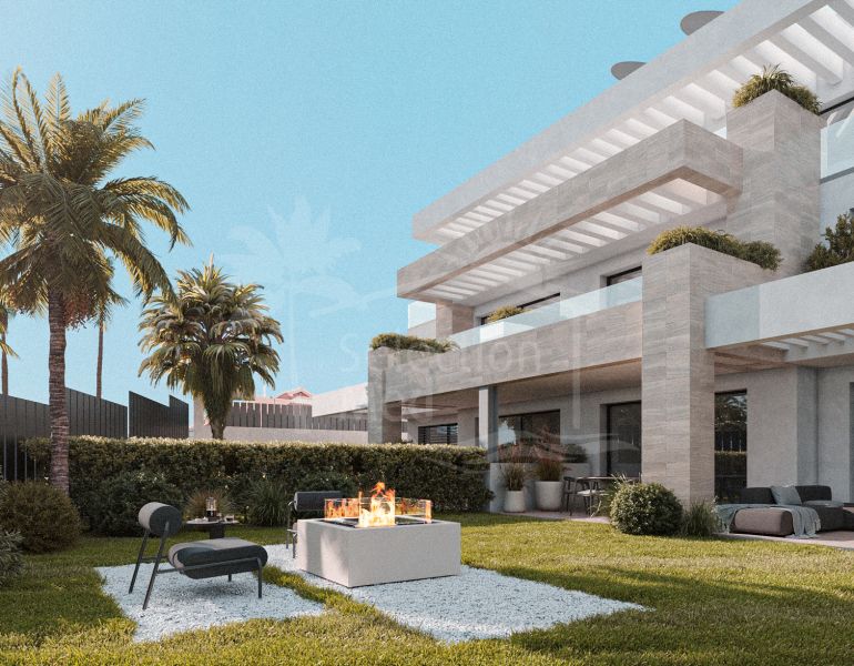 Brand New Off-Plan Luxury 2 Dormitorios Corner Garden Apartamento A poca distancia de la playa, cerca de Estepona.