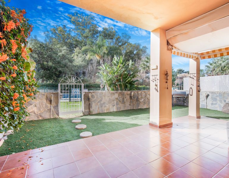 Well located three bedroom, south facing, ground floor apartment in the gated beachside community Carib Playa, Marbella