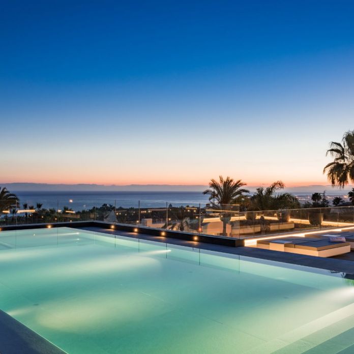 Sunset Mediteranean Sea View from swimming pool in Sierra Blanca Marbella