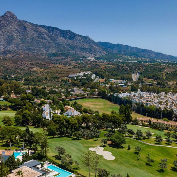Aerial view golf course Nueva Andalucia, Marbella