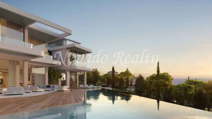 Villa en Benahavis con vistas al mar y al golf en venta