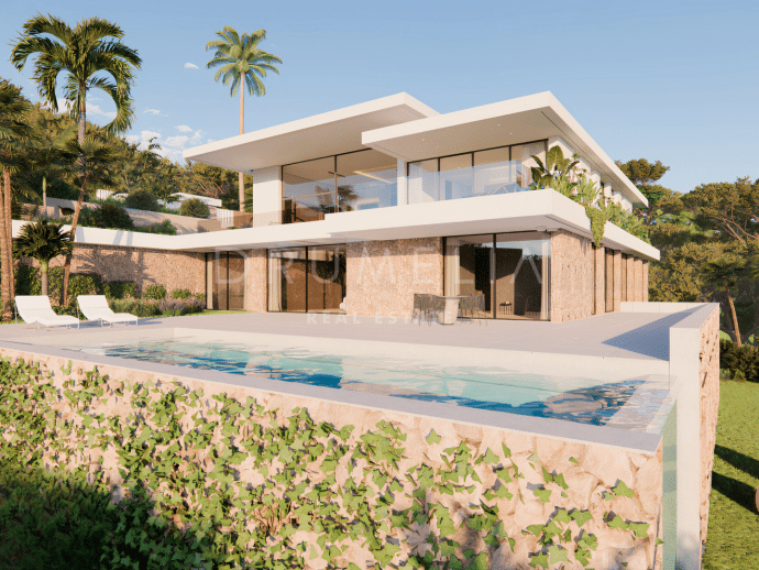Helt ny villa i moderne stil med utsikt over havet og fjellene i La Quinta, Benahavis