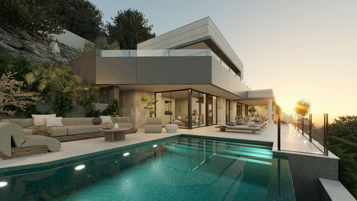 Off-Plan or Key-Ready Property:: Villa Pinar in Pinares Hills Marbella – a modern luxury villa with sea views and private saltwater pool.