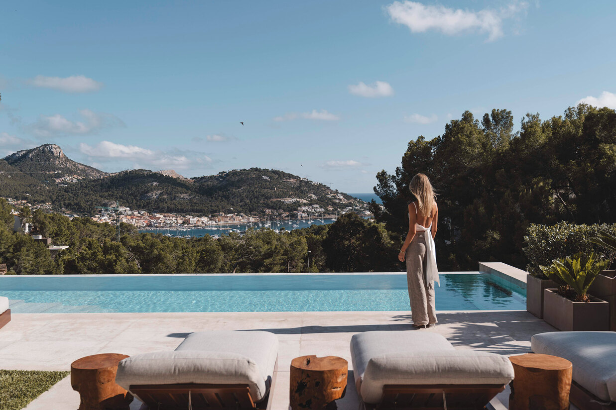 View of the boats and luxury villas in Puerto Andratx, seen from our listing Villa Pura Vida 