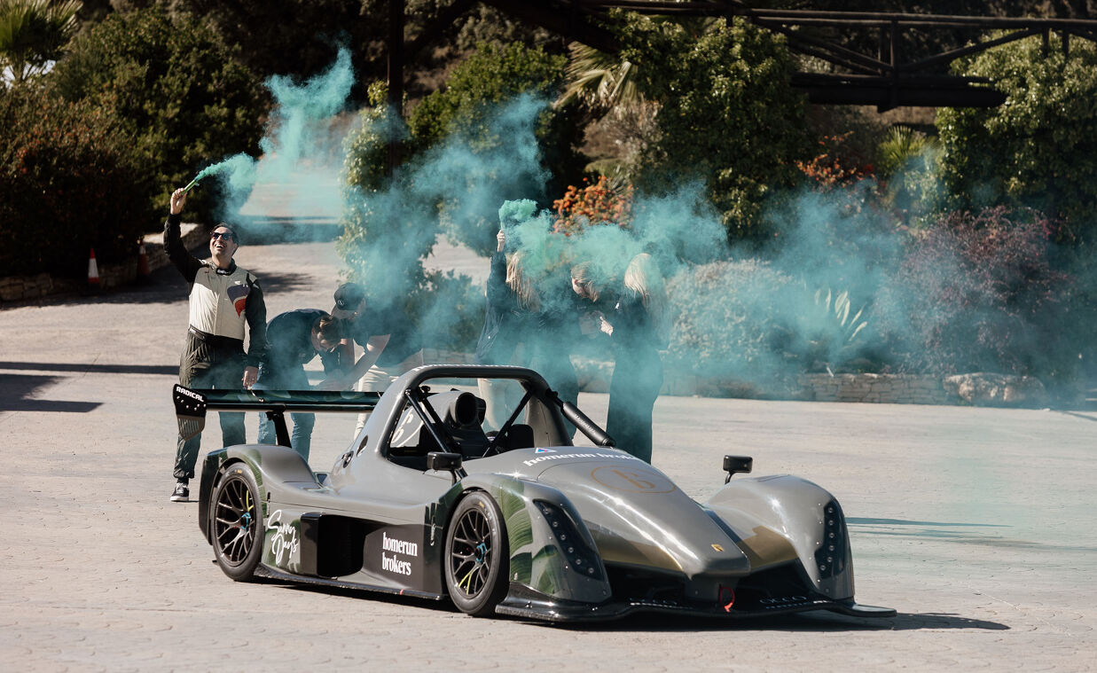 Our Homerun Brokers branded radical race car at Ascari race circuit in 2021