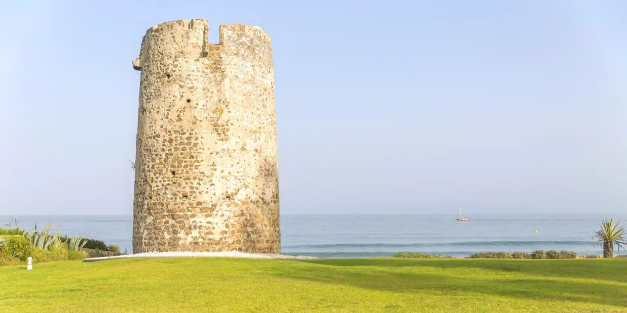 Historic coastal watchtower in Guadalmina Baja overlooking the Mediterranean Sea