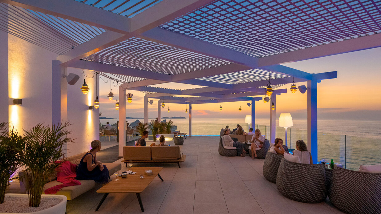 Rooftop terrace in Marbella with sunset views over the Mediterranean