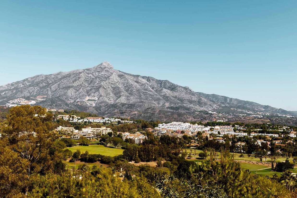 Views of the La Concha mountain in Marbella from Nueva Andalucia lookout, sunny paradise in south of spain