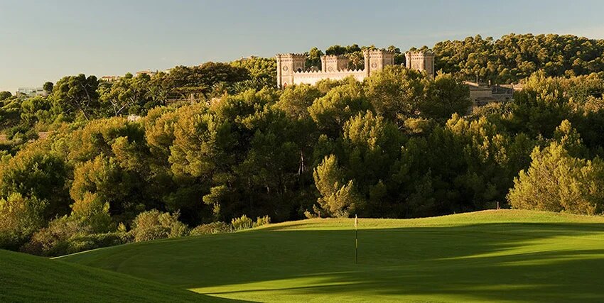 Real Golf de Bendinat fairway with a beautiful castle in the middles of the green scenery.