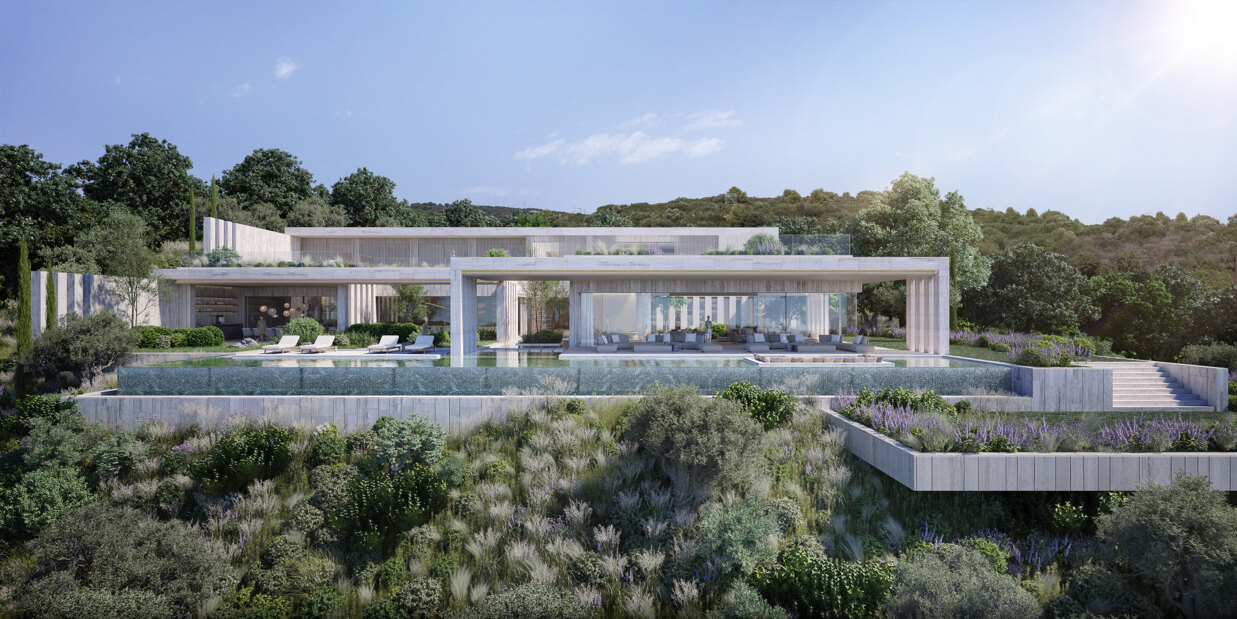 Contemporary luxury villa in La Reserva Sotogrande with open-plan design, large terraces, private pool, and landscaped gardens.