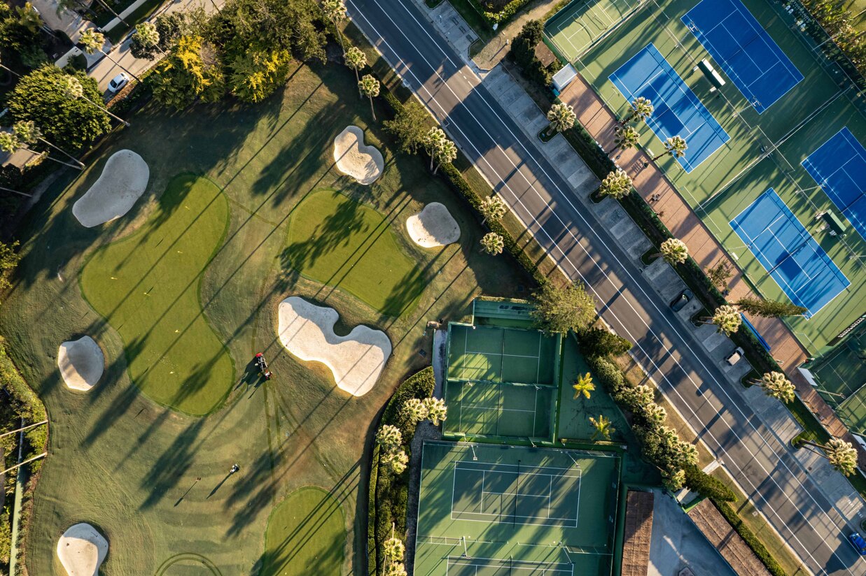 Where sport meets serenity – Sotogrande’s golf and padel courts from above.