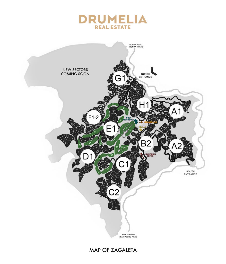 Map of Zagaleta with sectors and main points of interest