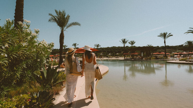 Two girls in a swimming pool in Mabella